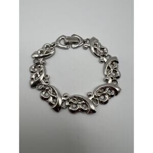 Vintage Marino Silver Tone Link Bracelet Ornate Scroll Baroque Style 6.5